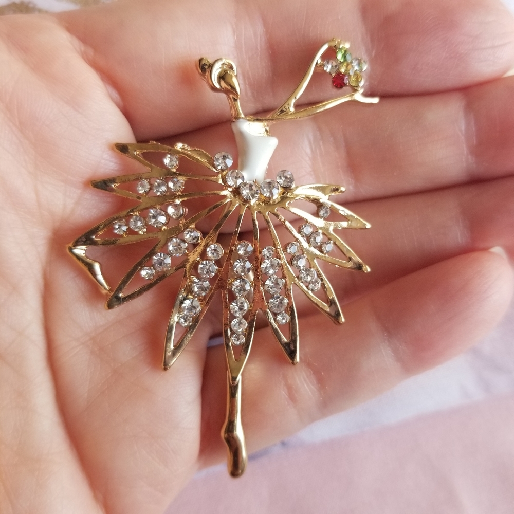 Rhinestone Ballerina Girl Brooch Pin